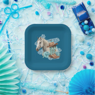 Western Horse Floral Equestrian- Navy Papier-Telle Pappteller