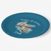 Western Horse Floral Equestrian- Navy Pappteller (Schrägansicht)