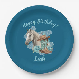 Western Horse Floral Equestrian- Navy Pappteller