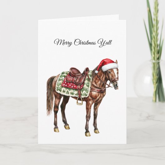 Western Horse Frohe Weihnachten Y'all Karte (Vorderseite)