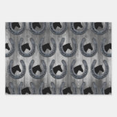 Western Horse Ranch Horseshoe & Grey Wood Planks Geschenkpapier Set (Vorderseite)
