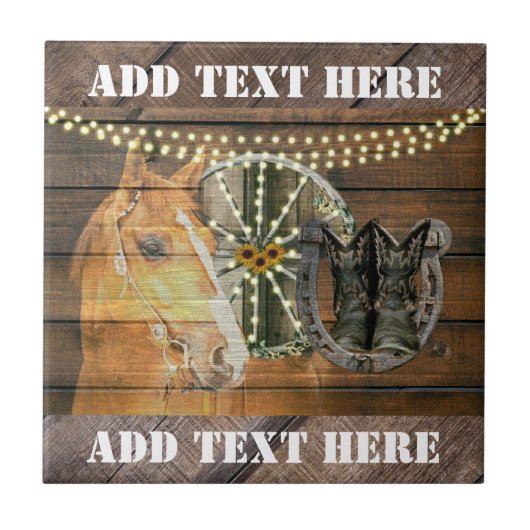 Western Horse Wagon Wheel Cowboy Boots Fliese (Vorderseite)