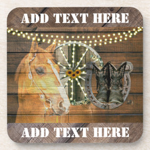 Western Horse Wagon Wheel Cowboy Boots Getränkeuntersetzer