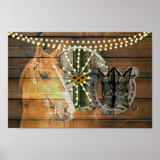 Western Horse Wagon Wheel Cowboy Boots Poster (Vorne)