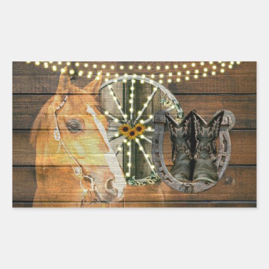 Western Horse Wagon Wheel Cowboy Boots Rechteckiger Aufkleber (Vorderseite)