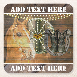 Western Horse Wagon Wheel Cowboy Boots Rechteckiger Pappuntersetzer