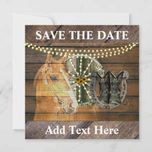 Western Horse Wagon Wheel Cowboy Boots Save The Date