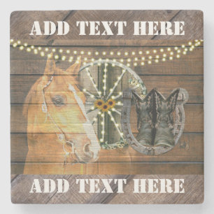 Western Horse Wagon Wheel Cowboy Boots Steinuntersetzer