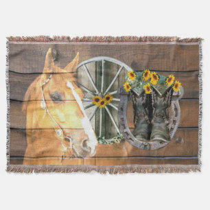Western Horse Wagon Wheel Horseshoe Cowboy Boots Decke