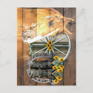 Western Horse Wagon Wheel Horseshoe Cowboy Boots Postkarte