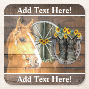 Western Horse Wagon Wheel Horseshoe Cowboy Boots S Rechteckiger Pappuntersetzer