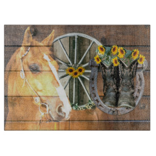 Western Horse Wagon Wheel Horseshoe Cowboy Boots Schneidebrett