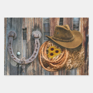 Western Horseshoe Cowboy Hat Lasso Geschenkpapier Set