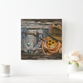 Western Horseshoe Cowboy Hat Lasso Quadratische Wanduhr (Zuhause)