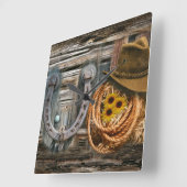 Western Horseshoe Cowboy Hat Lasso Quadratische Wanduhr (Winkel)