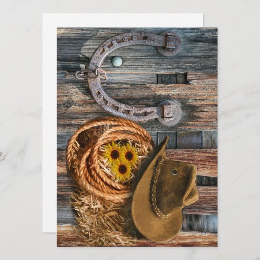 Western Horseshoe Cowboy Hat Lasso Save The Date (Vorne/Hinten)