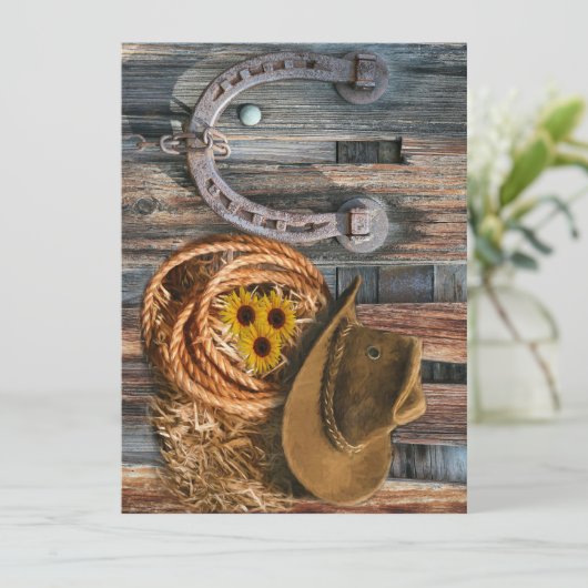 Western Horseshoe Cowboy Hat Lasso Save The Date (Stehend Vorderseite)