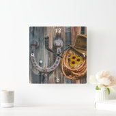 Western Horseshoe Cowboy Hat Lasso Square Wall Clo Quadratische Wanduhr (Zuhause)