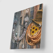 Western Horseshoe Cowboy Hat Lasso Square Wall Clo Quadratische Wanduhr (Winkel)