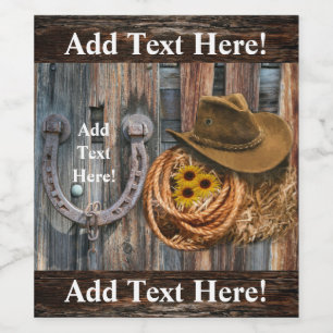 Western Horseshoe Cowboy Hat Lasso Weinetikett