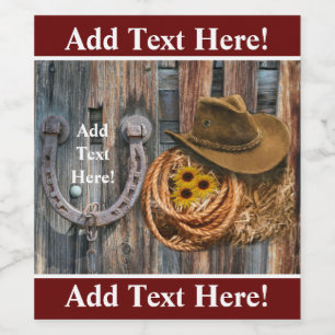Western Horseshoe Cowboy Hat Lasso Weinetikett