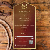 Western Horseshoe & Heart Burgundy & Gold QR Code All In One Einladung