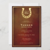Western Horseshoe Leather Gold Graduation Party Einladung (Vorderseite)