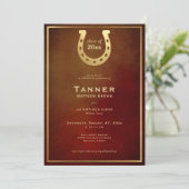 Western Horseshoe Leather Gold Graduation Party Einladung (Stehend Vorderseite)