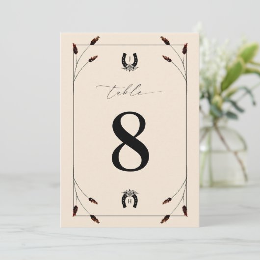 Western Horseshoe Monogram Tischnummer 8 Hochzeit (Stehend Vorderseite)