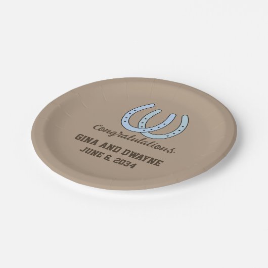 Western Horseshoe Wedding Personalisiert Paper Pla Pappteller (Schrägansicht)