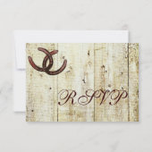 Western Horseshoes Barn Wood Wedding RSVP Karten (Rückseite)