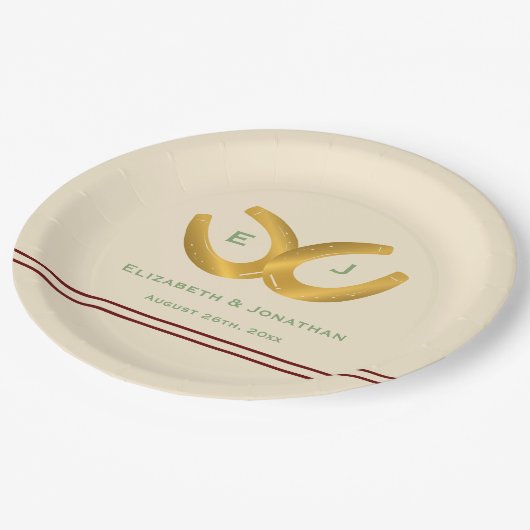 Western Horseshoes Hochzeit Pappteller (Schrägansicht)