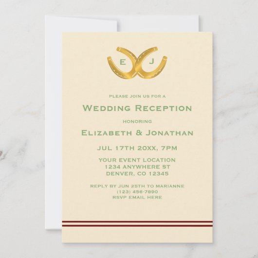 Western Horseshoes Hochzeitsempfang Einladung (Vorderseite)