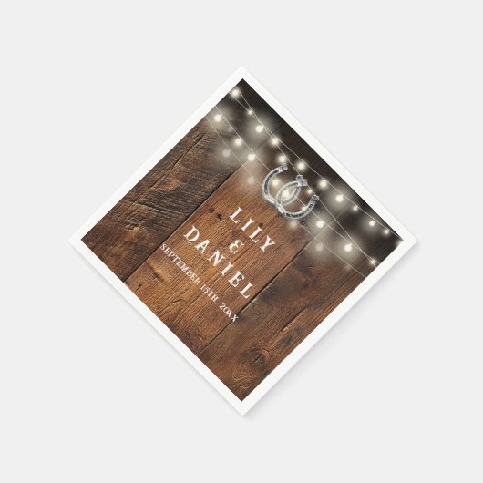 Western Horseshoes String Lights Wedding Serviette (Ecke)