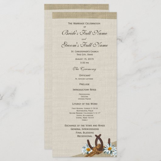 Western Horseshoes und Daisy Wedding Program Programm (Vorne/Hinten)