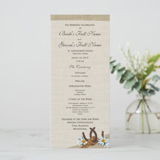 Western Horseshoes und Daisy Wedding Program Programm (Stehend Vorderseite)