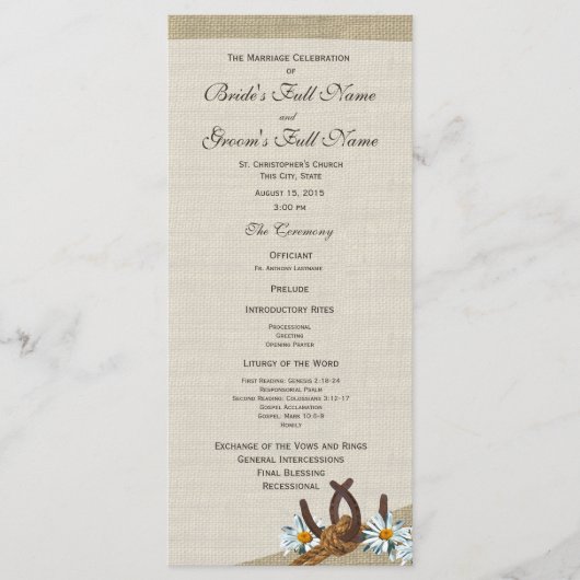 Western Horseshoes und Daisy Wedding Program Programm (Vorderseite)