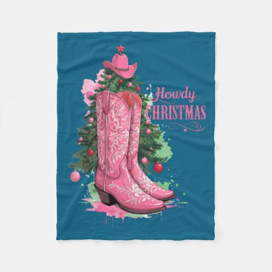 Western , Howdy Christmas And Tree, Nk Cowboy Boot Fleecedecke (Vorderseite)