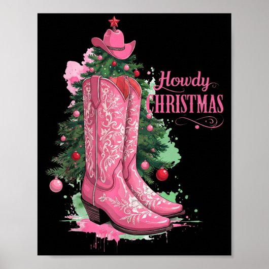 Western , Howdy Christmas And Tree, Nk Cowboy Boot Poster (Vorne)