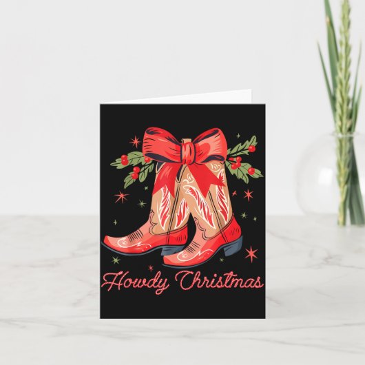 Western Howdy Christmas Cowgirl Boot Coquette Bow Karte (Vorderseite)
