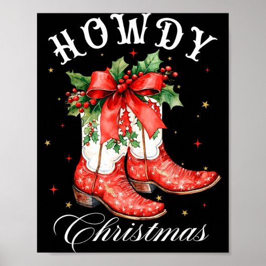 Western Howdy Christmas Cowgirl Boot Coquette Bow Poster (Vorne)