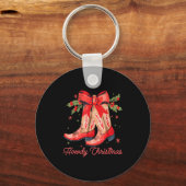 Western Howdy Christmas Cowgirl Boot Coquette Bow  Schlüsselanhänger (Vorderseite)