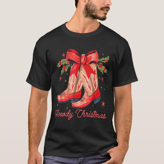 Western Howdy Christmas Cowgirl Boot Coquette Bow  T-Shirt (Vorderseite)
