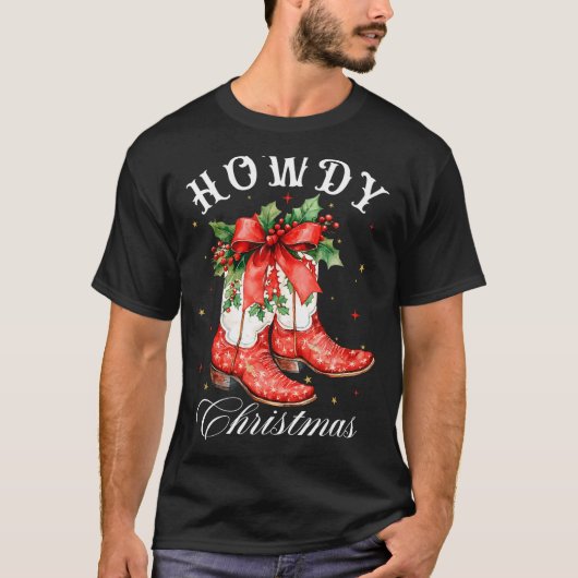 Western Howdy Christmas Cowgirl Boot Coquette Bow  T-Shirt (Vorderseite)