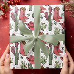 Western Howdy Christmas Cowgirl Geschenkpapier<br><div class="desc">Dieses lustige und festliche Western Howdy Weihnachts-Cowgirl Packpapier zeigt handgezeichnet Illustrationen von Xmas Cowgirl Stiefel,  Hüte,  Fingern,  Kakteen,  heiligen Beeren und Sternen. Alles vor einem eleganten,  weißen Hintergrund.</div>