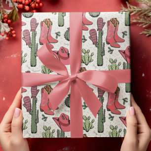 Western Howdy Christmas Cowgirl Geschenkpapier
