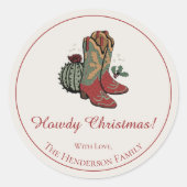 Western Howdy Christmas Red Cowgirl Boots Runder Aufkleber (Vorderseite)