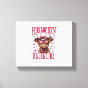 Western Howdy Highland Cow Valentinstag Highland Leinwanddruck