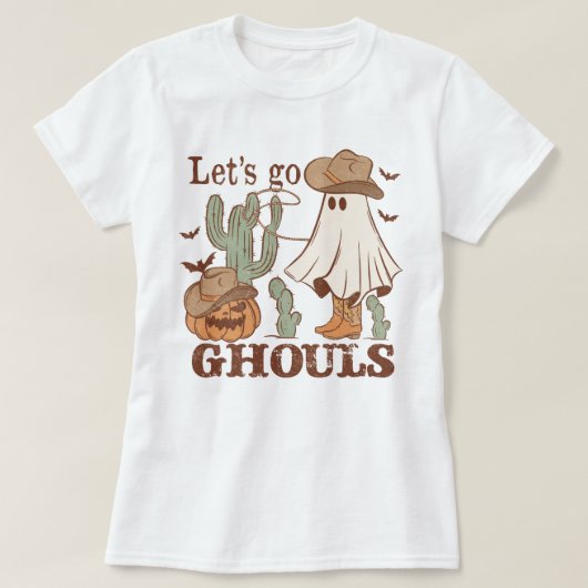 Western Howdy Pumpkin Ghost Cowboy Let's Go Ghouls T-Shirt (Design vorne)