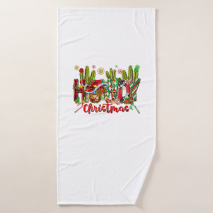 Western Howdy Weihnachtskuh Cowboy-Hut und Kaktus Badehandtuch